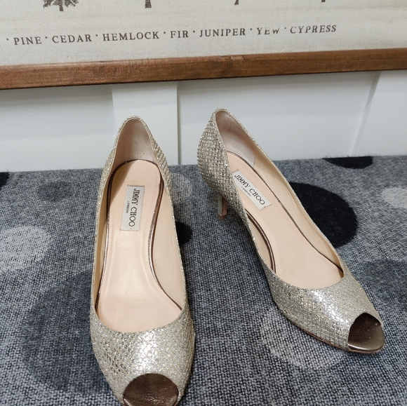 Jimmy Choo Peep Toe Metallic Heels - 41 - Picture 3 of 15